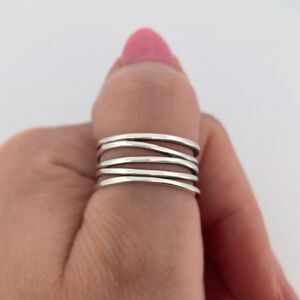 Wire Wrapped Sterling Silver Wide Band Ring